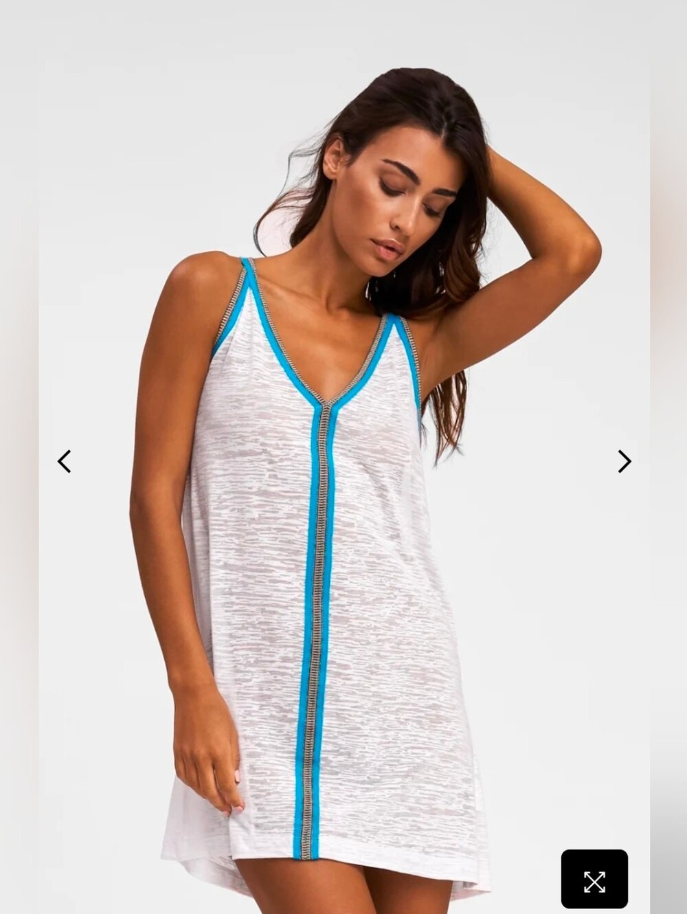 Pitusa Mini Sundress SMALL Beach Swim Cover Up White Teal Pima Peru Slub Knit